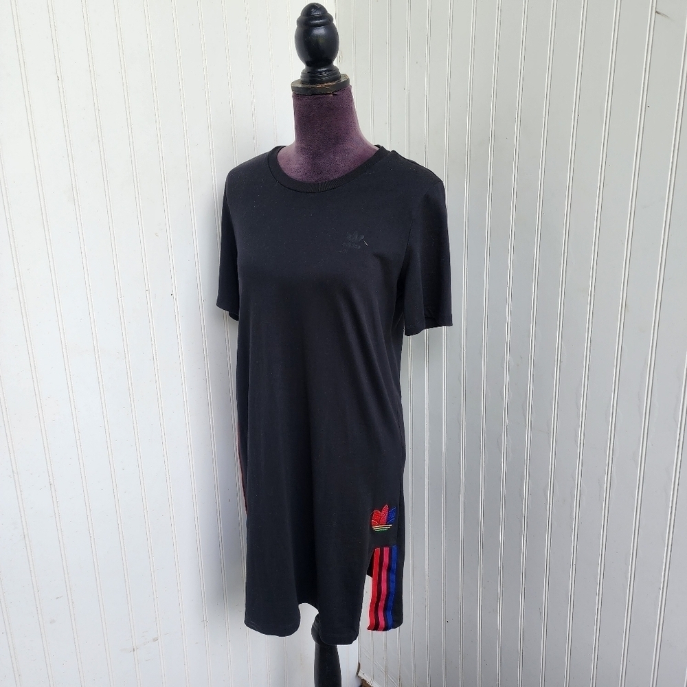 ADIDAS Womens Originals 3-Stripe Black Color T-Shirt Tee Shirt Dress Sz M